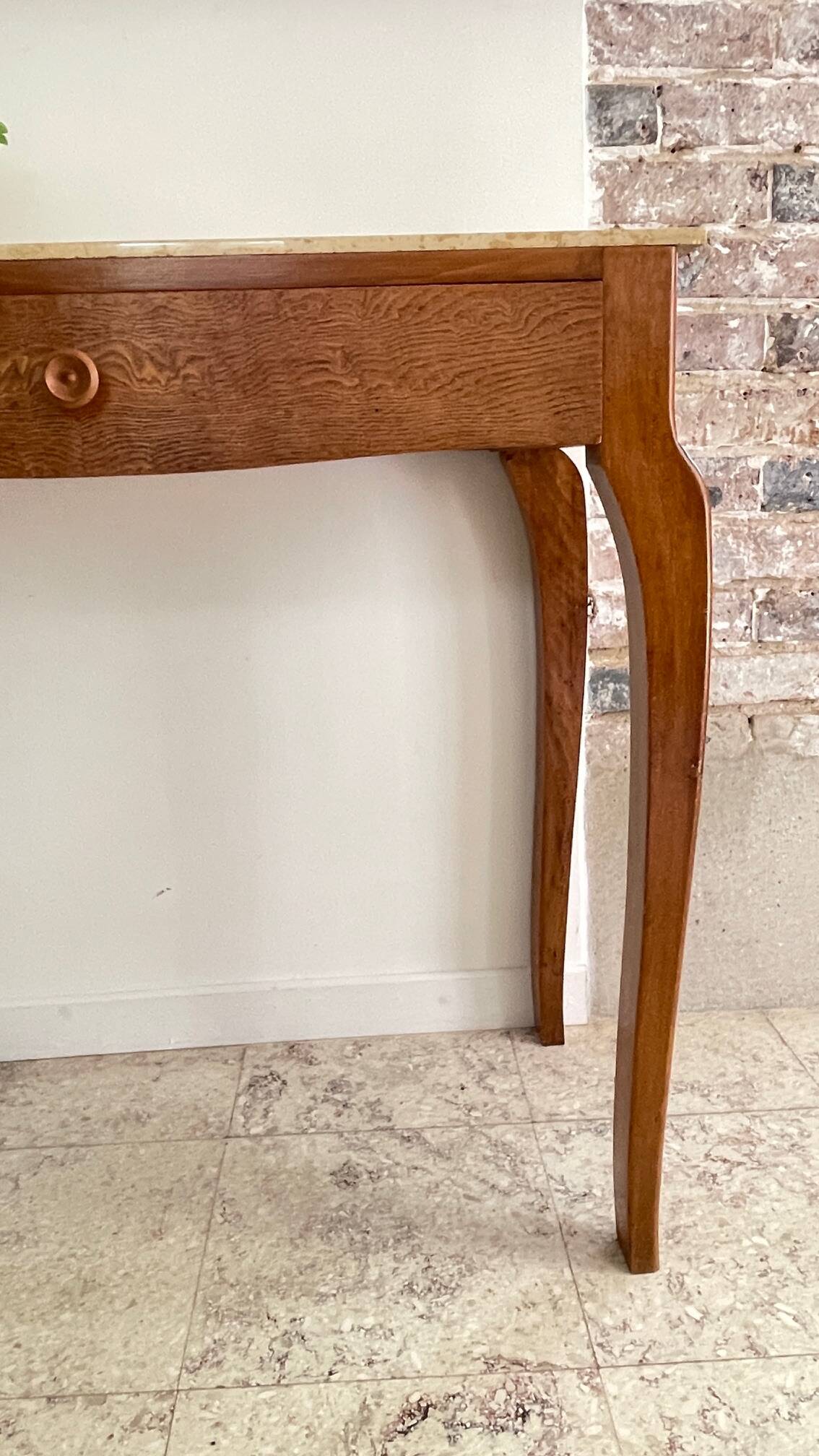 Vintage wood and marble console desk