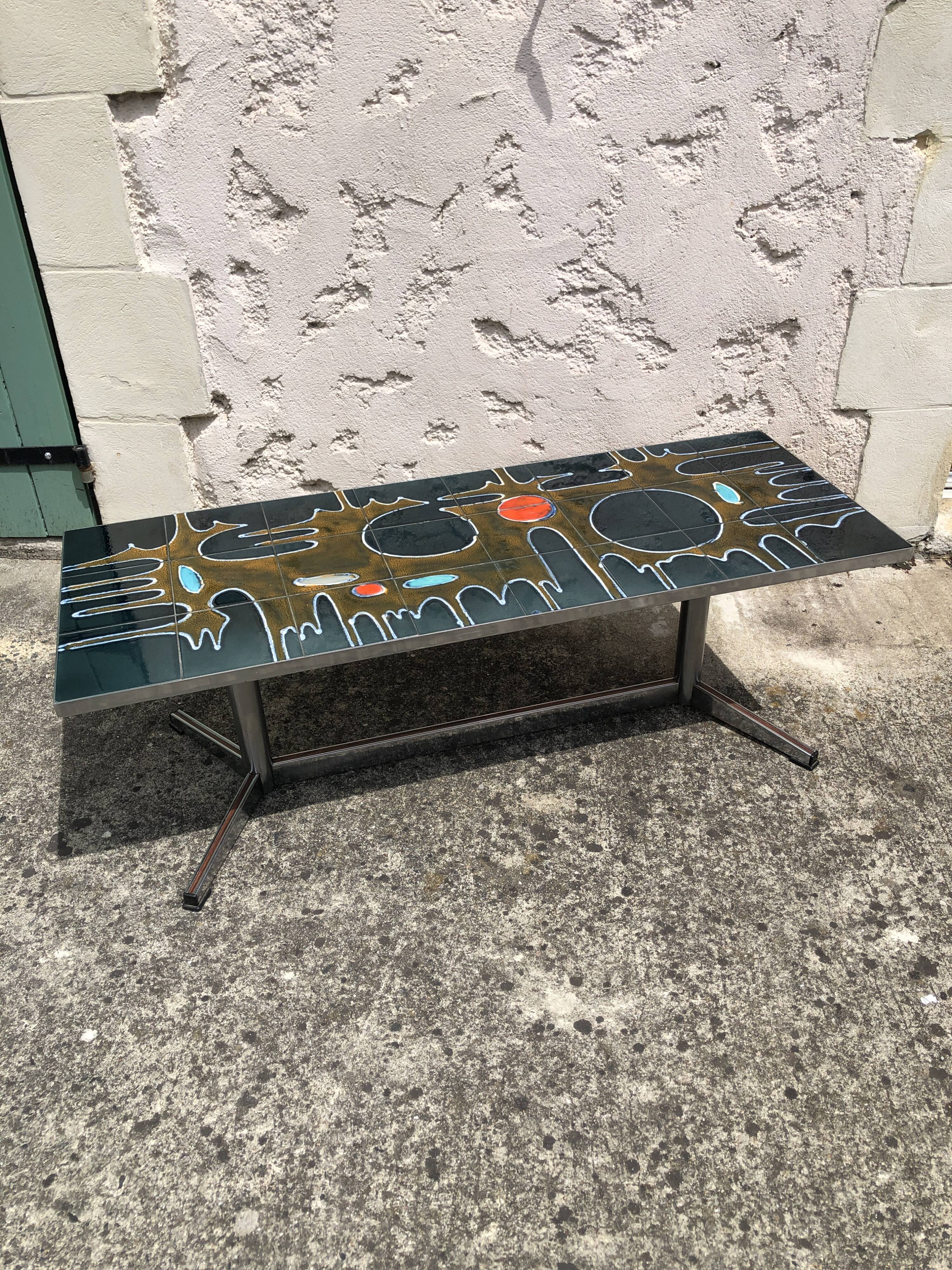 Ceramic and chrome coffee table, 1970