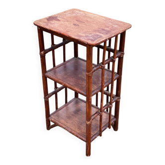 Vintage rattan and bamboo shelf with 3 levels