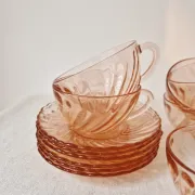 Set of 6 Coffee Cups & Saucers "Rosaline" '70s - Arcoroc France