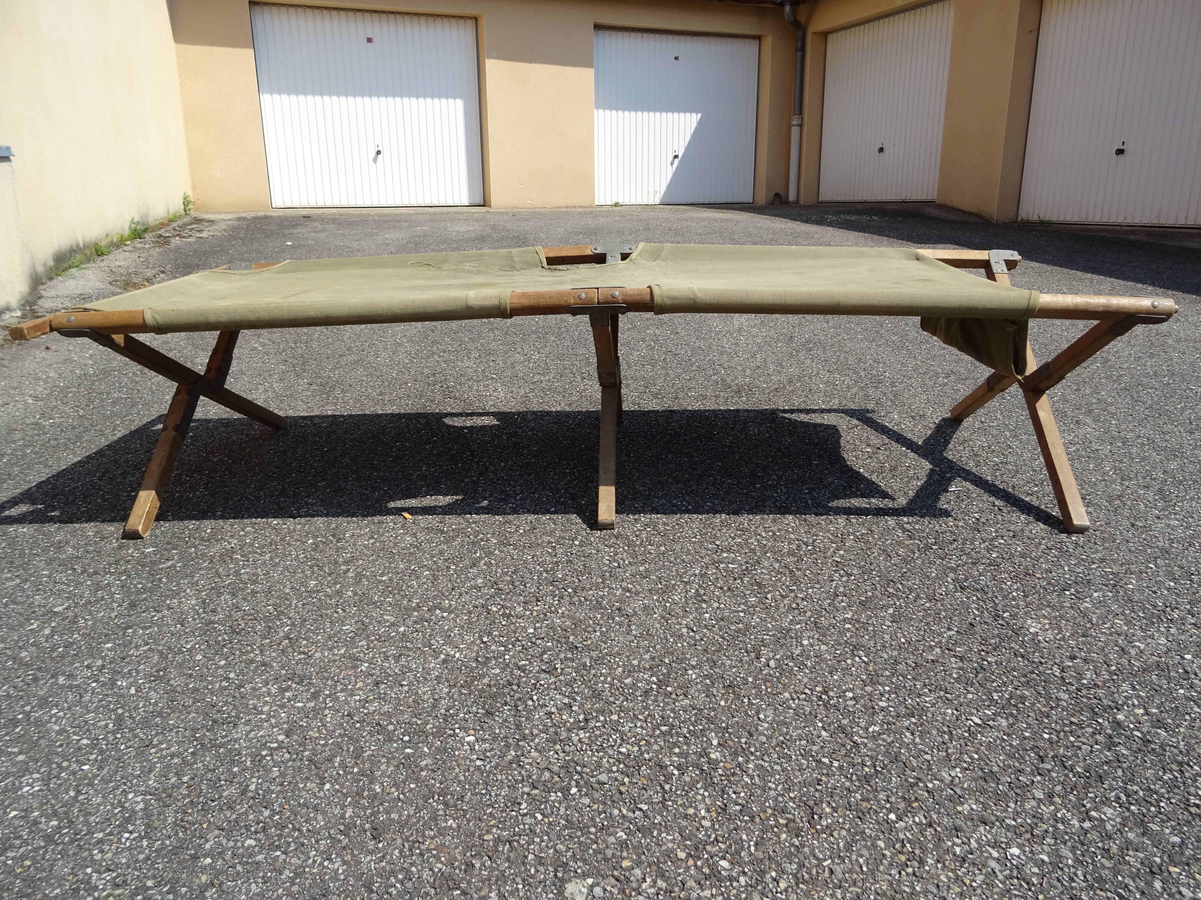 Khaki military camp bed