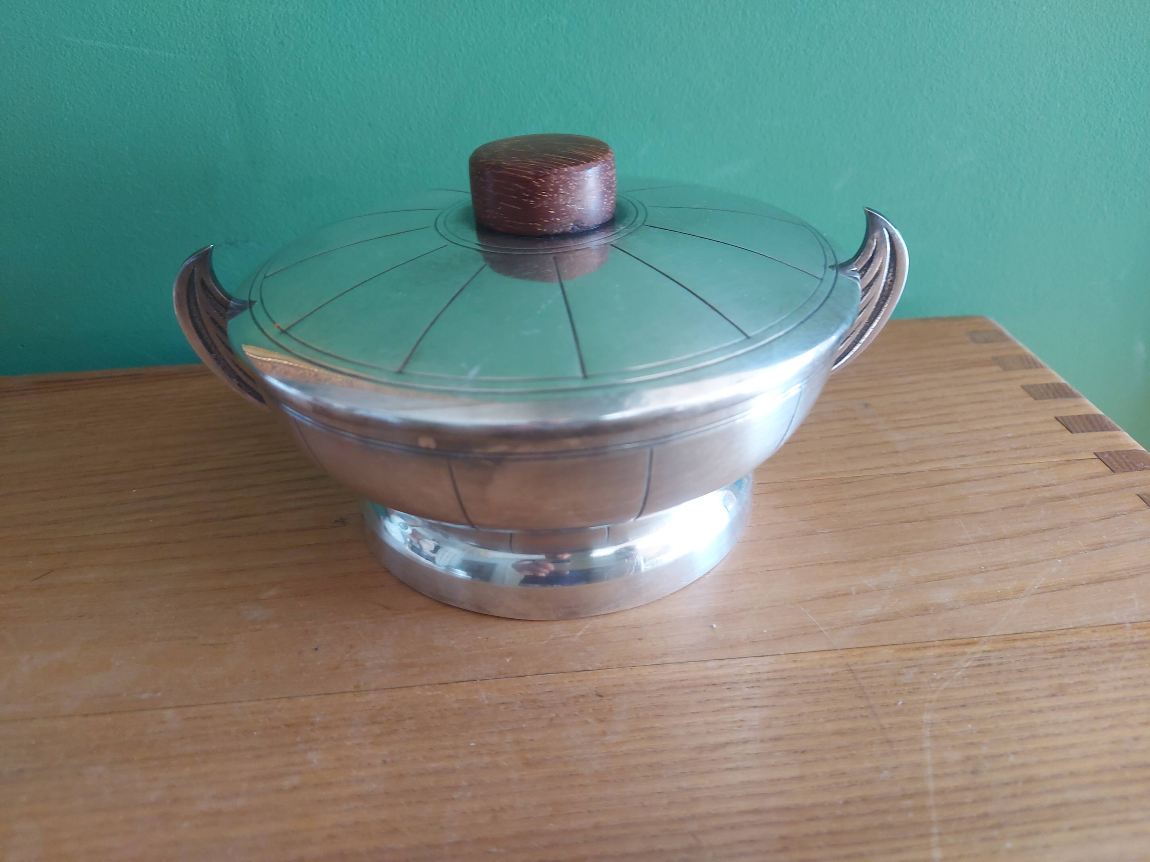 Art Deco sugar cream in silver metal