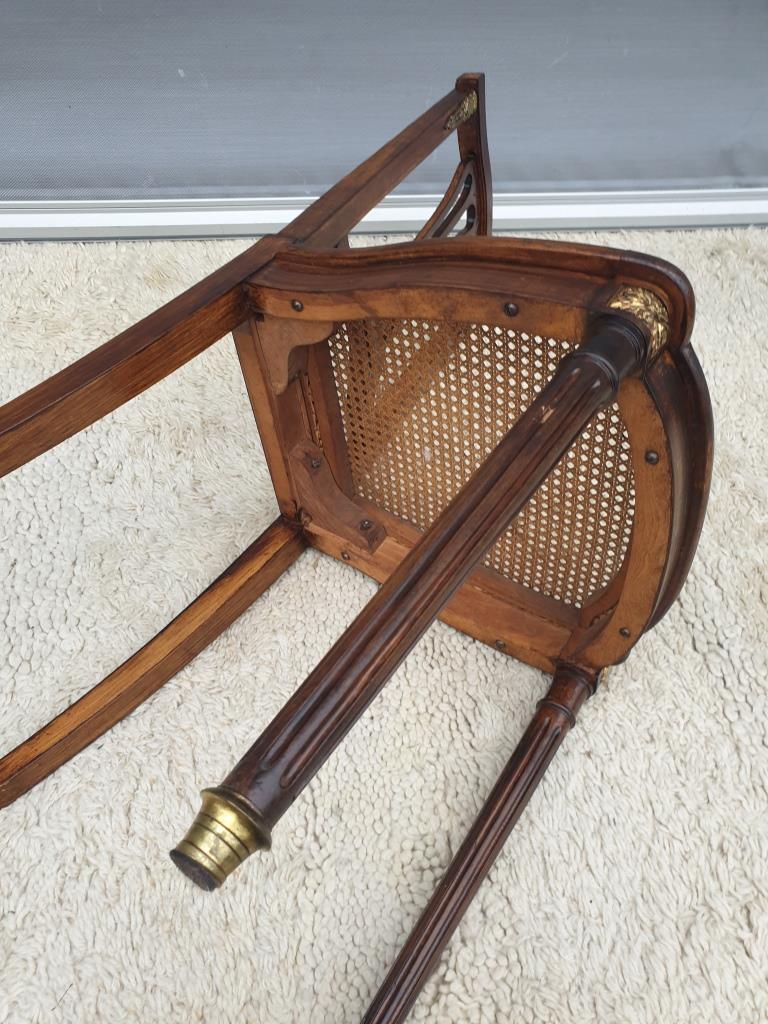 Chair canned 1900 marquetry and bronze louis XVI style