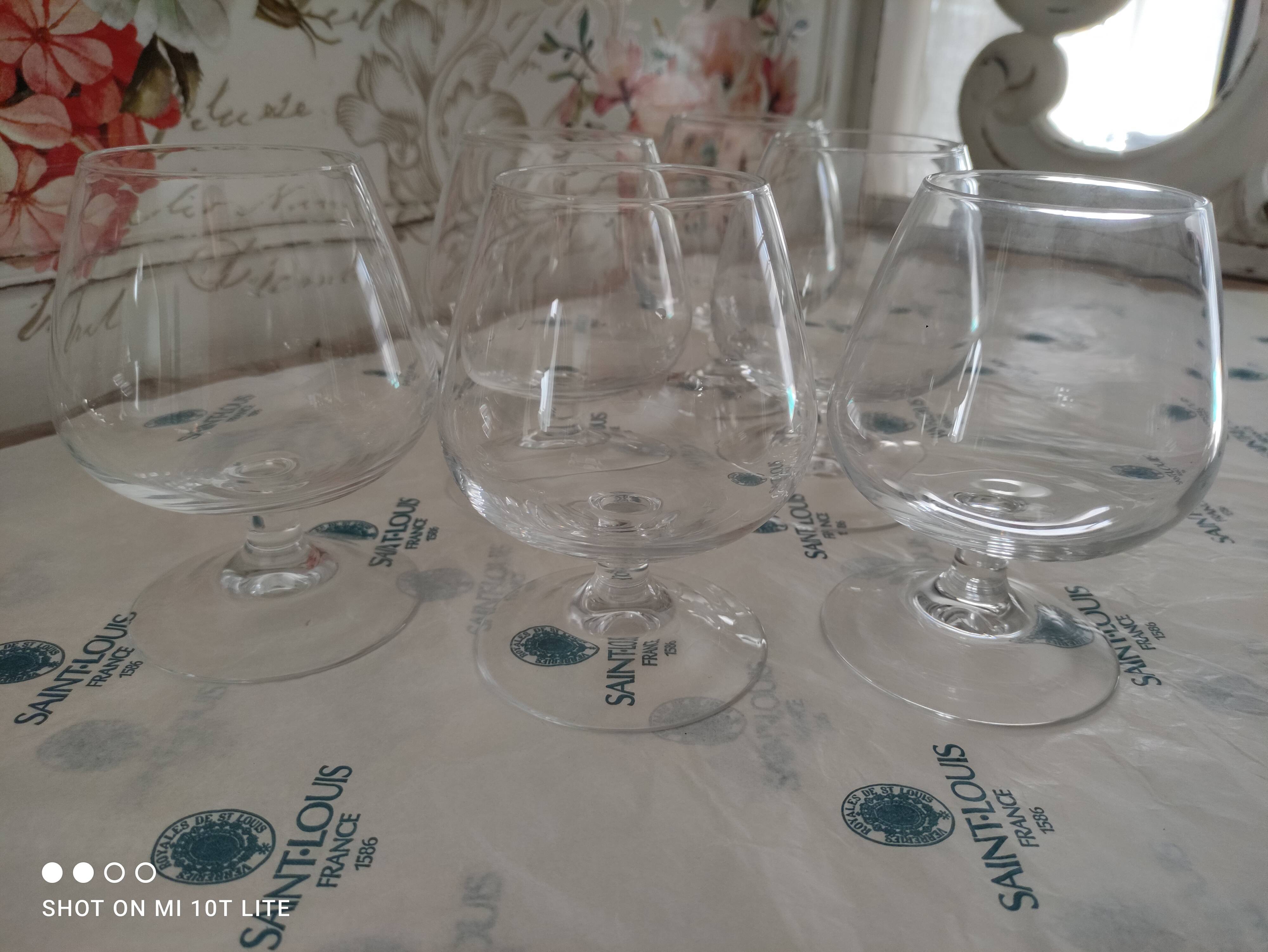 Set of 6 unstamped Saint-Louis cognac glasses, Tenareze model