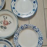 6 retro plates mismatched in earthenware