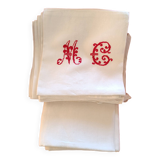 White tablecloth + 12 damask napkins with large handmade red initials.