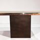 Minimalist console in travertine and patinated metal — 1970s