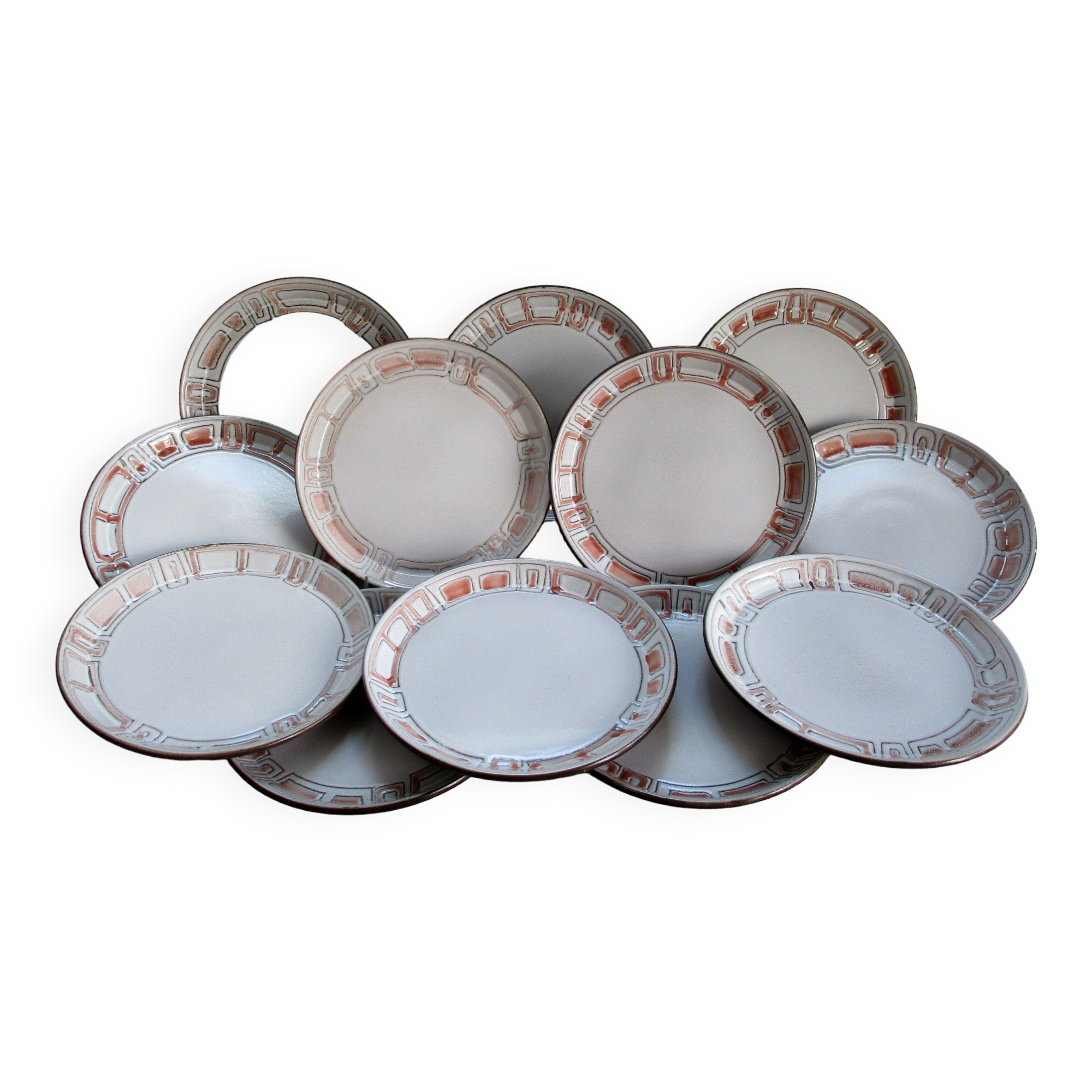 Set of 12 flat plates in niderviller glazed stoneware