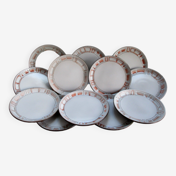 Lot de 12 assiettes plates en grès émaillé de niderviller