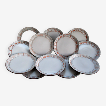 Set of 12 flat plates in niderviller glazed stoneware