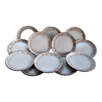 Set of 12 flat plates in niderviller glazed stoneware