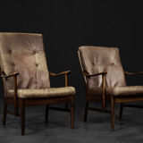 Vintage mid-century danish modern beech & brown leather armchair from farstrup møbler, 1970s