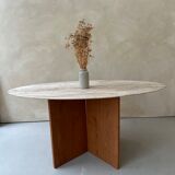 Travertine and wood dining table