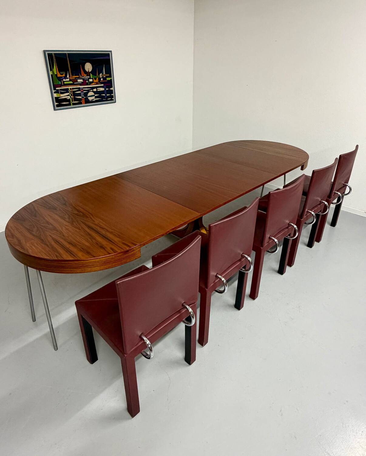 Extendable table with central leg, Italian design by Luigi Bartolini, vintage.