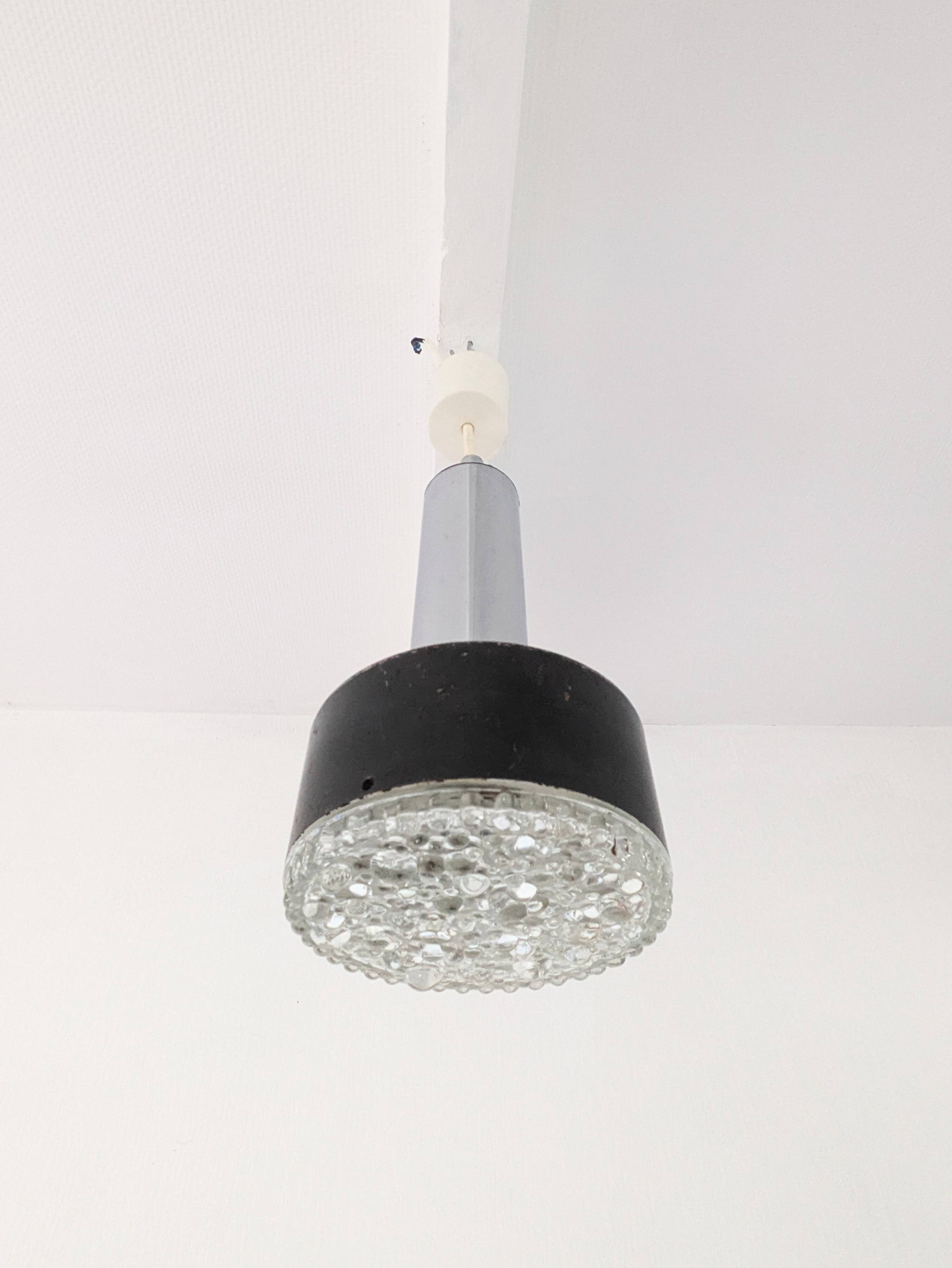 Metal and bubbled glass pendant light, Staff design, 1970s