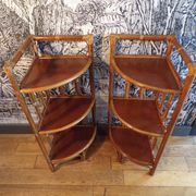 Pair of rattan corner shelves