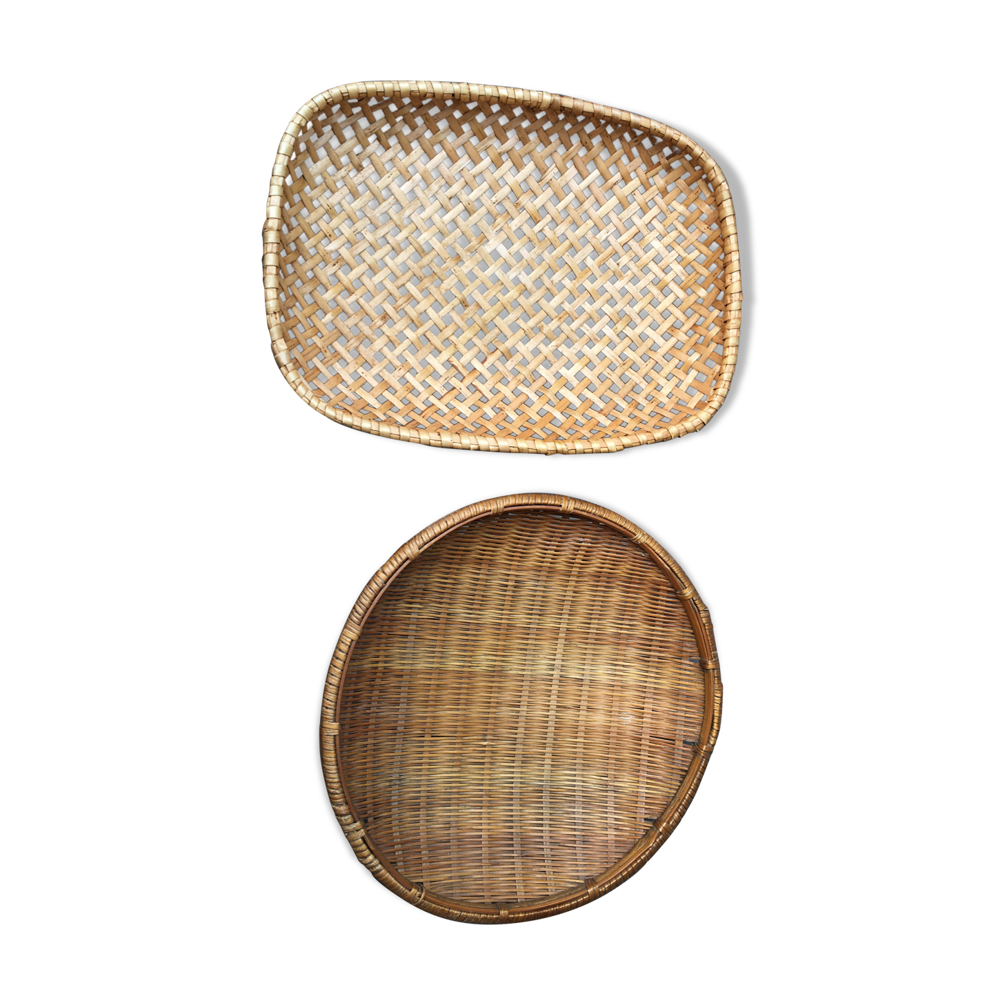 Set of 2 rattan and bamboo baskets