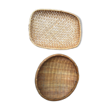 Set of 2 rattan and bamboo baskets