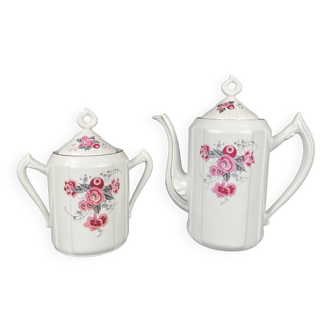 Art Deco, Porcelain jug and sugar bowl with flower decoration circa 1930