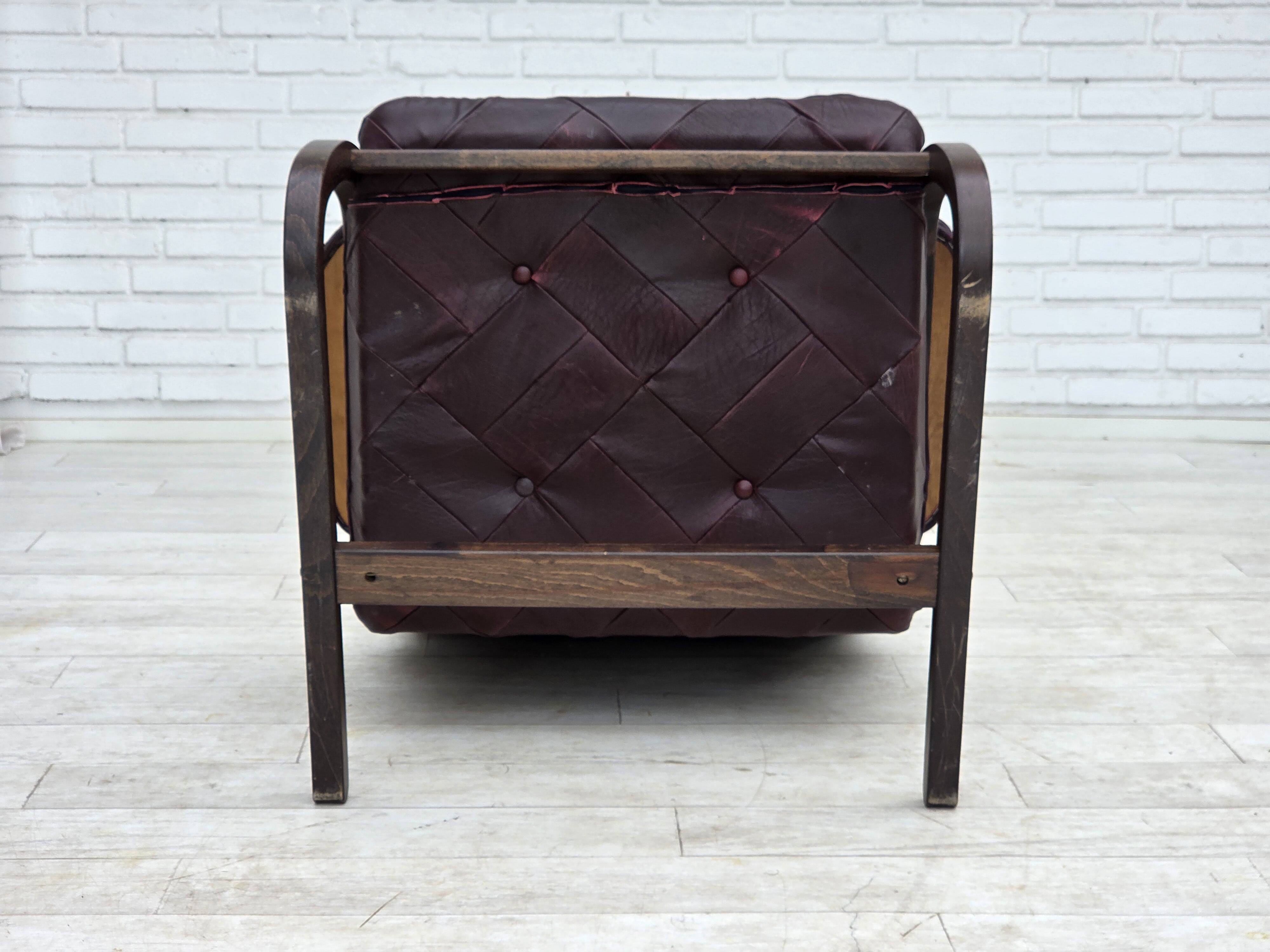 1970s, Scandinavian armchair, brown furniture leather, bent wood.