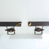Pair of brutalist wrought iron consoles by Argueyrolles 1990