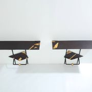 Pair of brutalist wrought iron consoles by Argueyrolles 1990