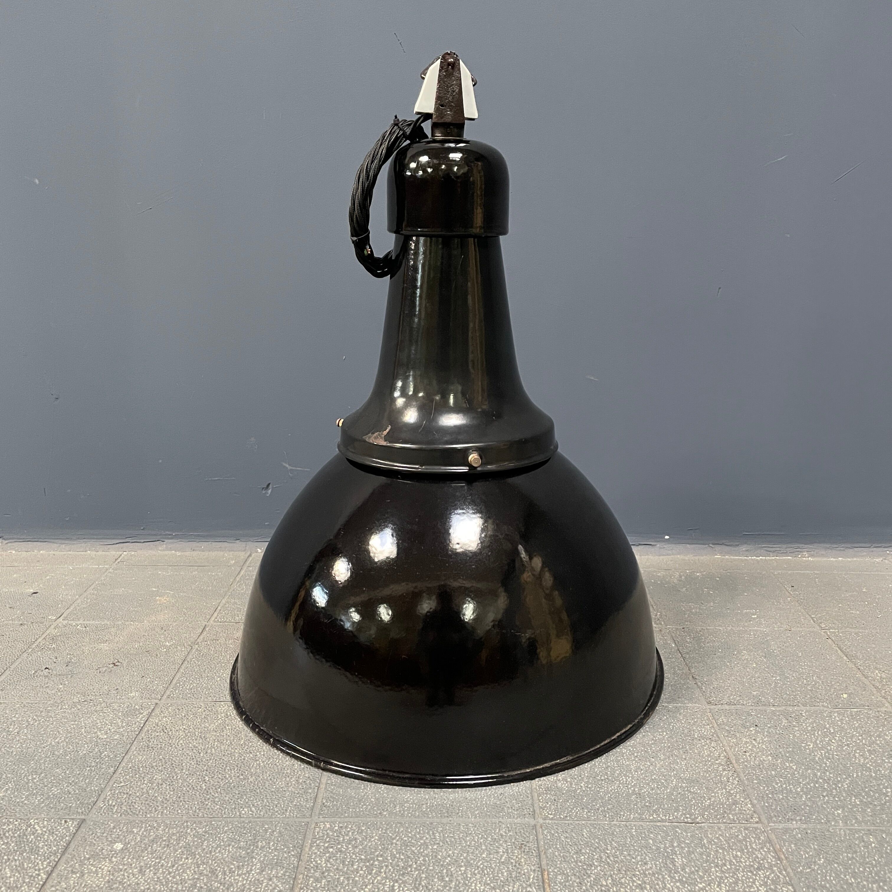 Black enamel Bauhaus factory lamp from Industria Rotterdam