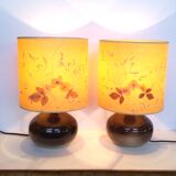 Pair of sandstone lamps 70 shade inclusion dried flowers