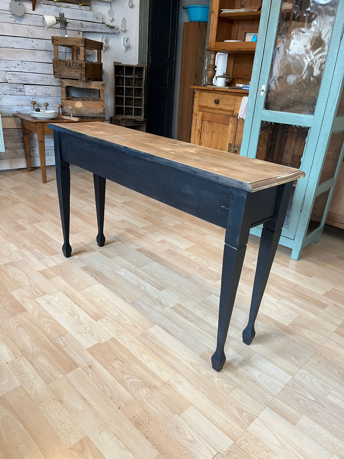 Console raw wood and absolute black