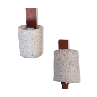 Pair of Scandinavian teak and perspex sconces Vintage 1960