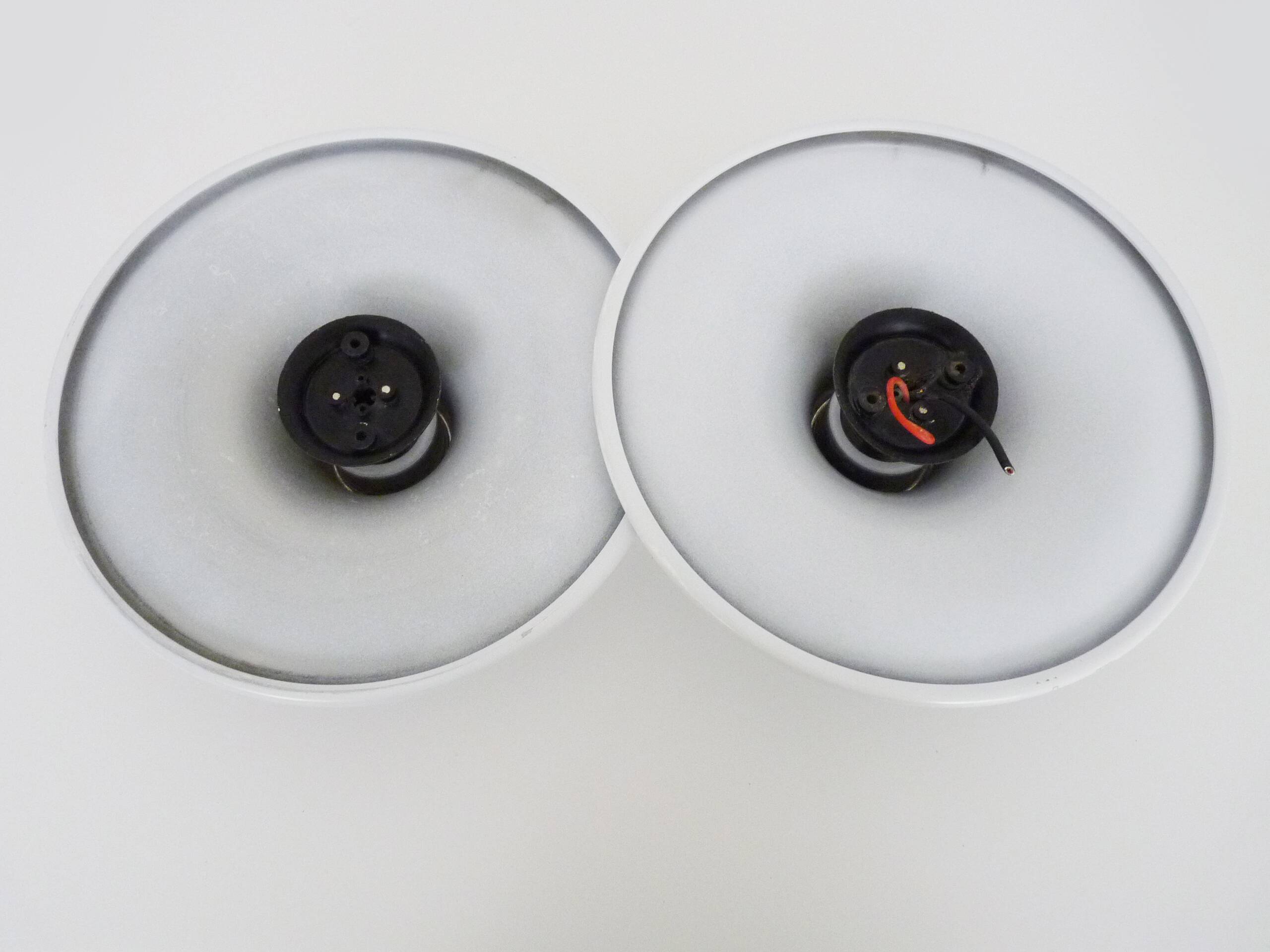 Pair of Targetti disc wall lights, UFO, Italy 1970s