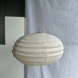 Suspension in rattan and japanese natural linen in the shape of a lantern h50 d30