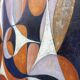 Abstract oil painting on canvas by gelper mon (belgium 1930)