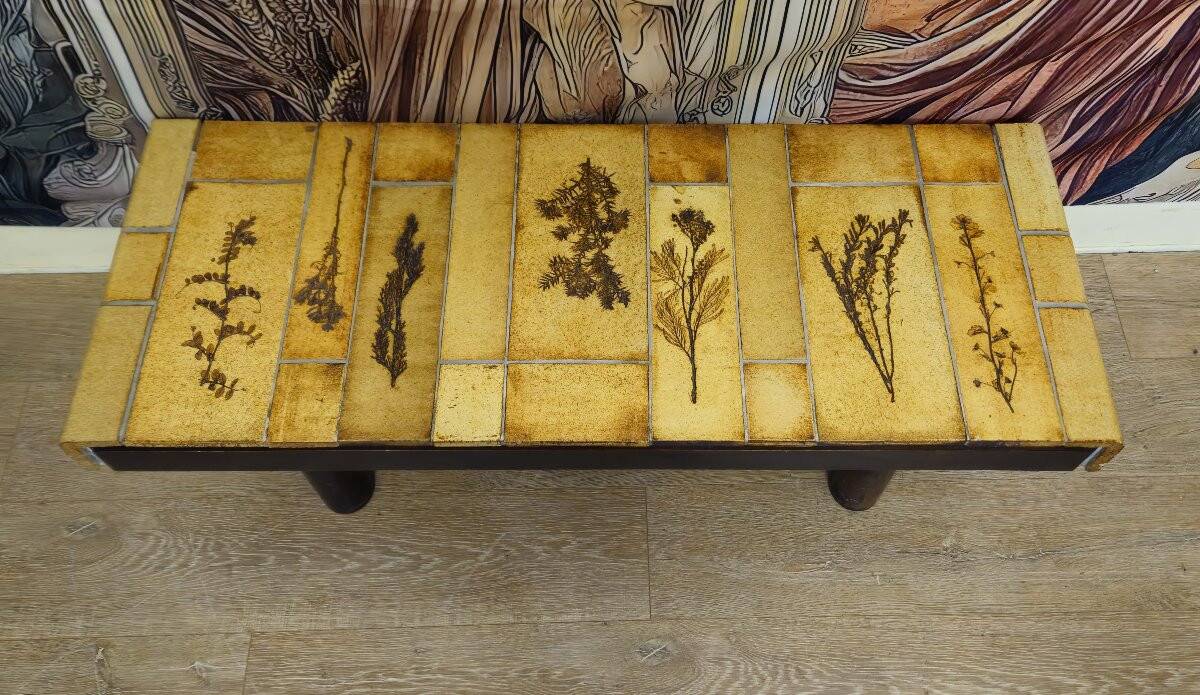 Vintage ceramic coffee table – Roger Capron Vallauris – Herbarium decor – 1950s/60s