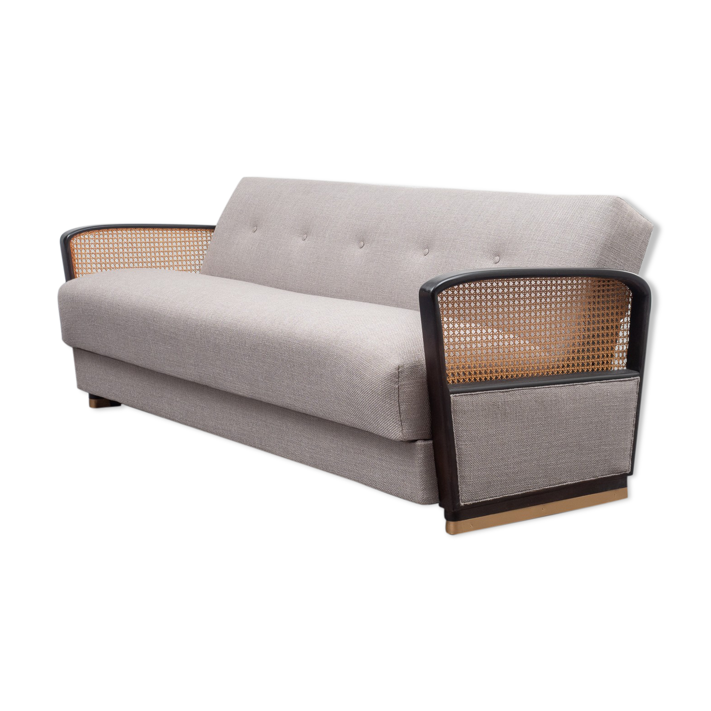 Couch 50s, refurbished, gray, caning