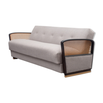 Couch 50s, refurbished, gray, caning