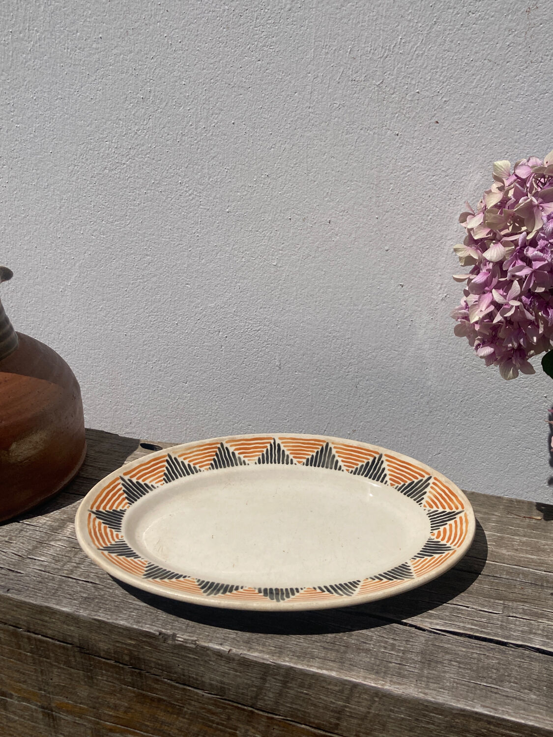 Sun yellow oval ceramic dish Badonviller model Etoile
