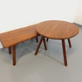 Vintage round brutalist coffee table in solid oak wood from the 50s