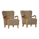 Pair of Swedish lounge chairs in birch and lamb's wool, mid-20th century, 1960.