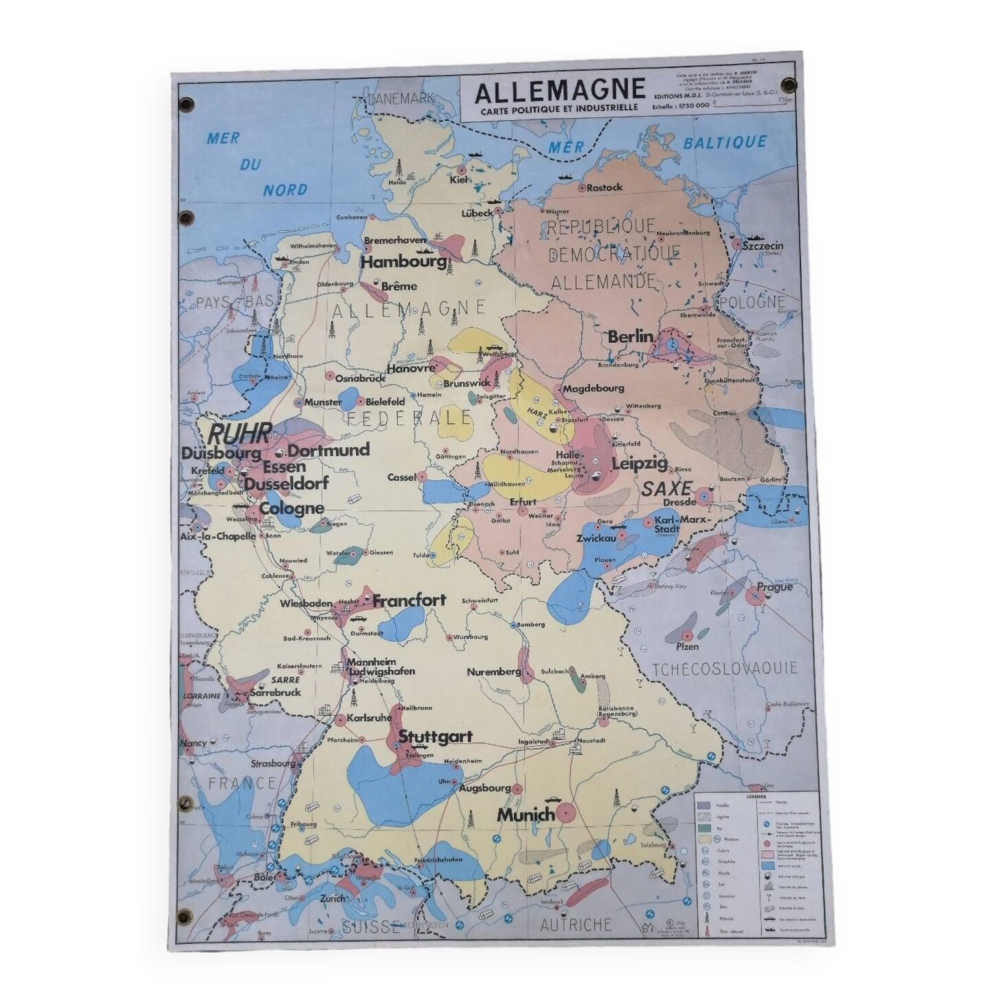 Old MDI Map of Germany Vintage Physical and Political.