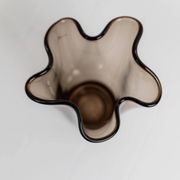 Vintage Murano glass vase from the 1980s, smoky brown, organically wavy shape.