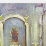 Oil on wood by Riccardo Capone Interior Church 50s 60s
