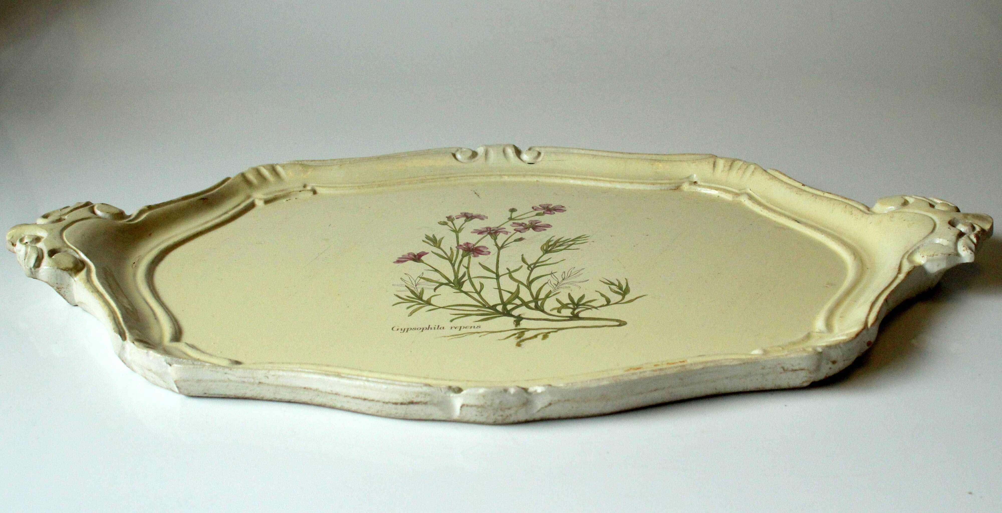 Florentine tray in white with floral decor, vintage