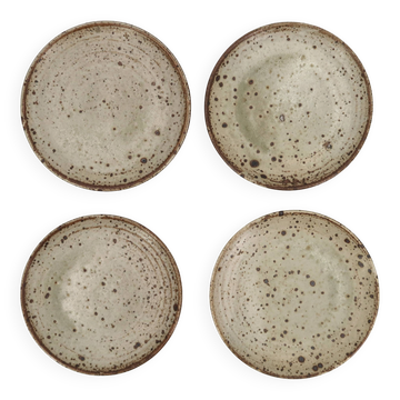 Assiettes à dessert en grès pyrité de Gustave Tiffoche céramique années 70