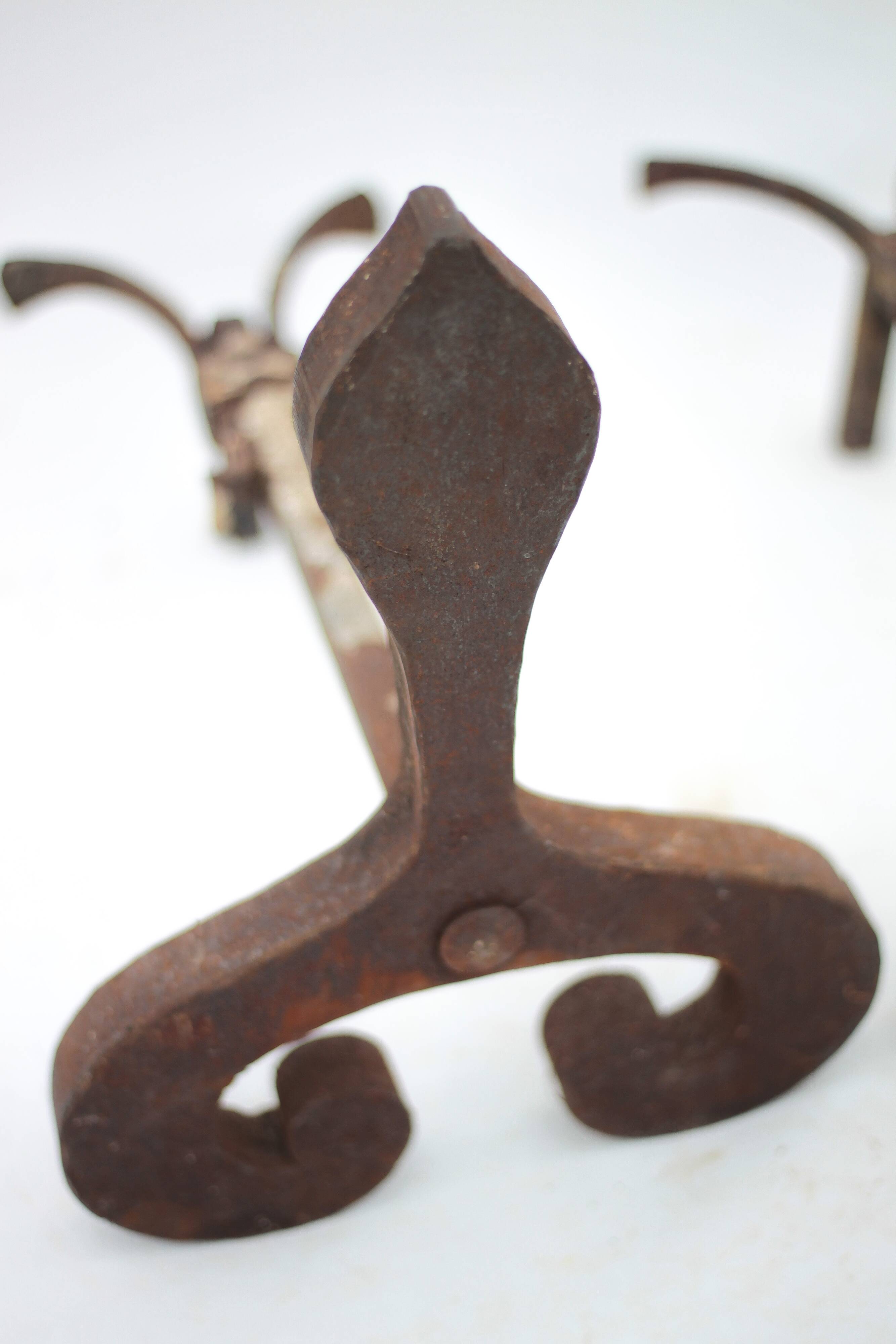 Vintage chenets, pair of brutalist chenets, fireplace accessory.