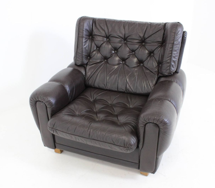 Armchair brown leather of Výber Republic Czech 1970 s