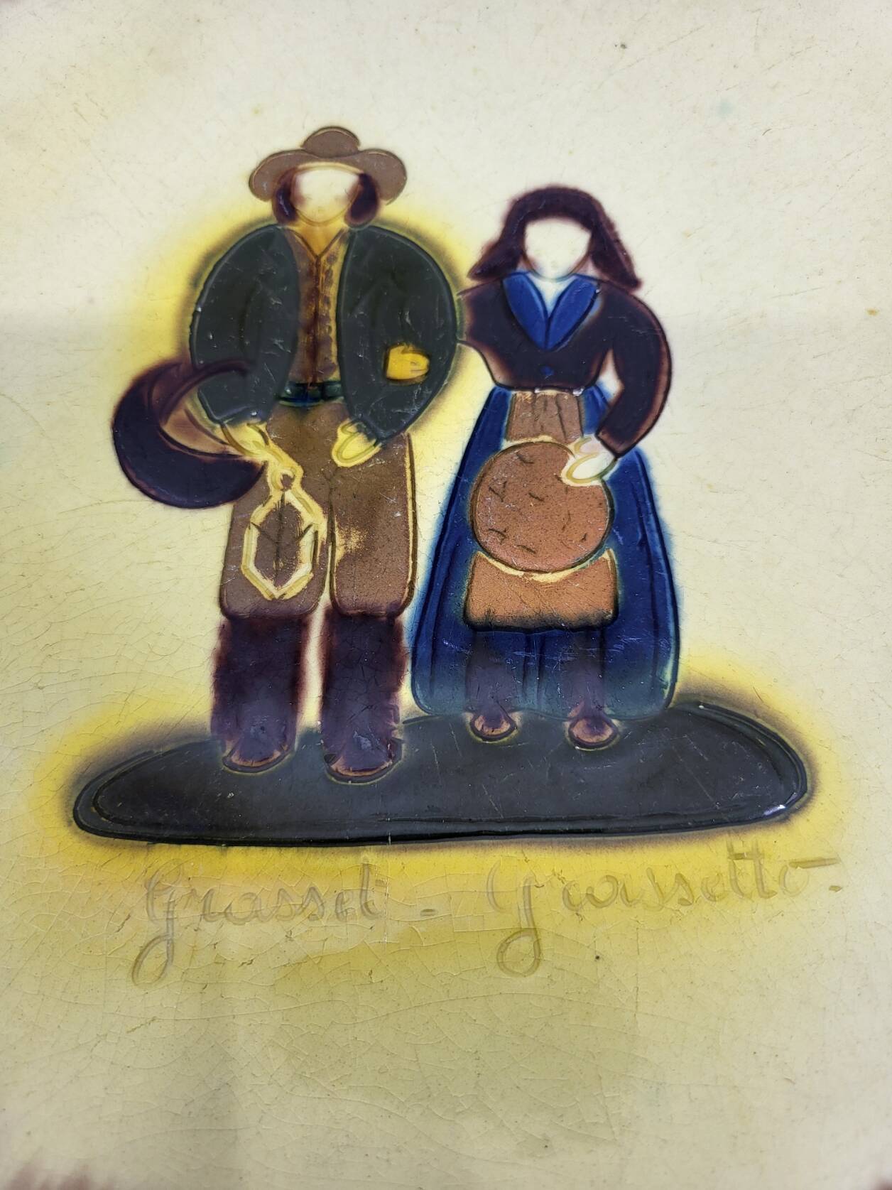 Dessert service Atelier Cerenne Vallauris Santons of Provence France 1950