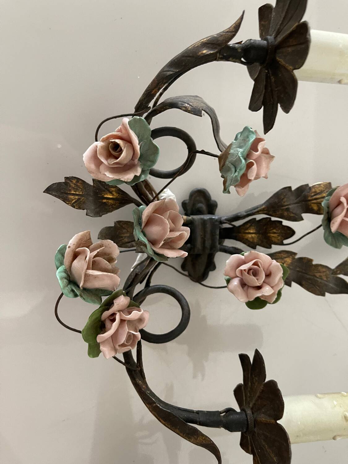 Italian Tole Rose Flower Sconces Set of 2