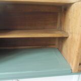 Console made with some old walnut elements. Unique smoky green piece.