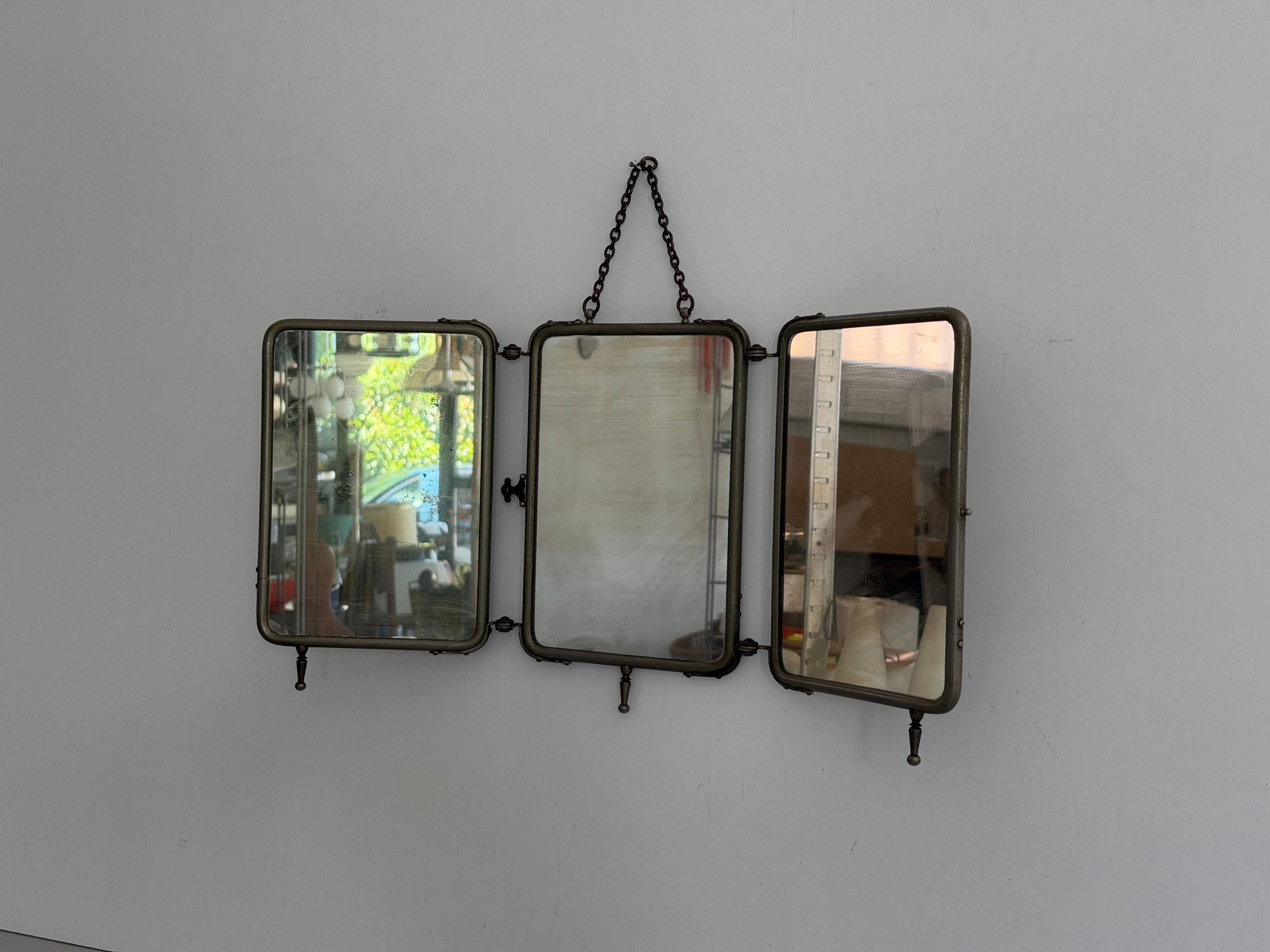 Art Deco 3 Nickel-plated glass covers Table or wall mirror, 1940s, Italy